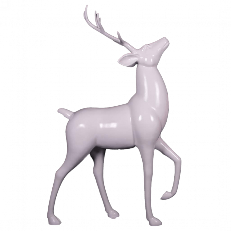 Glossy White Standing Reindeer Statue - Fiberglass