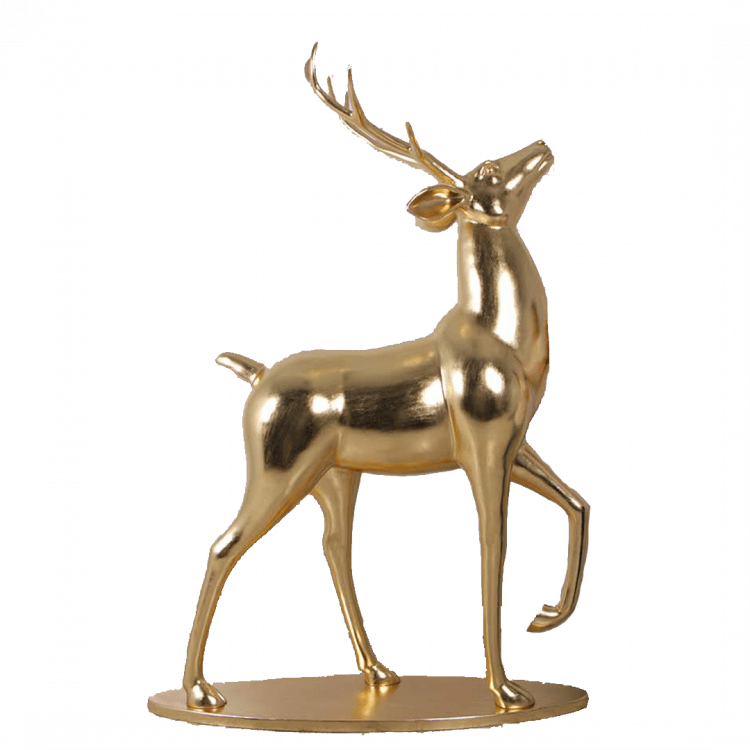 Glossy Gold Standing Reindeer Statue - Fiberglass