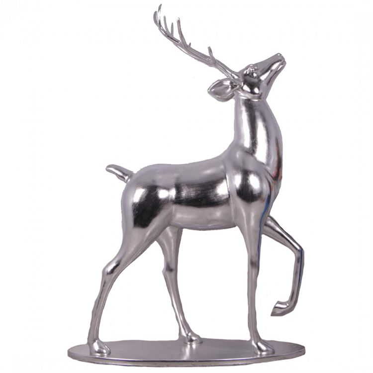 Glossy Silver Standing Reindeer Statue - Fiberglass